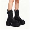 Autumn Women Boots 10CM Heels Wedges Platform PU Leather Rivet Buckle Shoes Cool Retro Punk Boots Lace-up&Zip Casual Dress Shoes