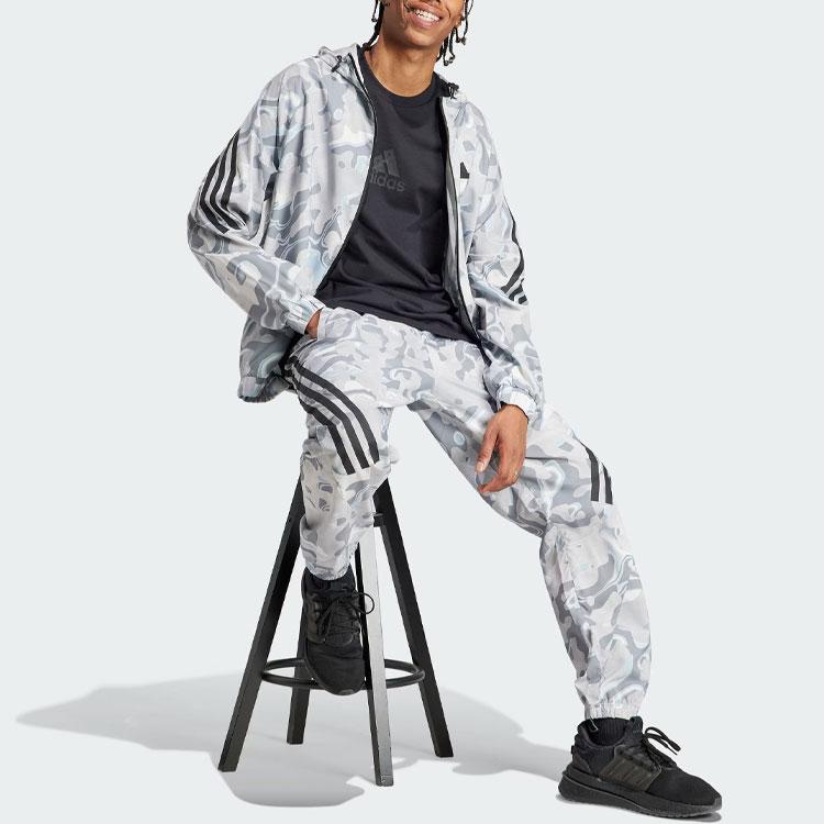 Adidas Allover Print Hooded Jacket Men Jacket White IB6124