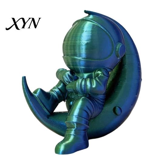 Office Desk Astronaut Figurine 3D Printed Moon Figurine, Sitting on Crescent Spaceman Ornament Statue, Desktop Decoration for Home Bookshelf Mini