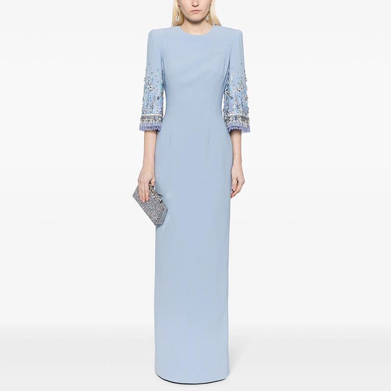 2026 European & American Luxury Evening Gown: Fashionable Long Skirt with Heavy Beading & Rhinestones