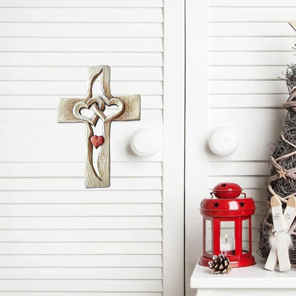 Marriage Cross For Wall Love Wall Decor, Handmade Wooden Intertwined Heart Wall Cross For Wedding Valentine Christmas Gift