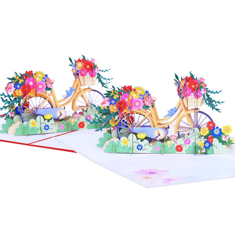 Fresh Style Bicycle 3D Pop-up Greeting Card with Flowers