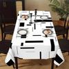 1pc Modern Minimalist Geometric Pattern Rectangular Tablecloth, Durable Polyester Tablecloth, Black and White Designzyc