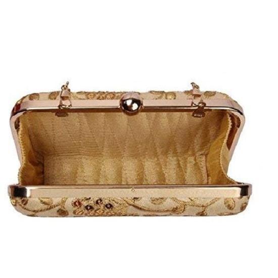Damen Handarbeit Handbestickte Box Clutch Tasche Geldbörse Für Braut, Freizeit, Hochzeitstasche für Frauen & Mädchen Gold