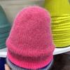 Rabbit hair blended wool knitted vertical striped bucket hat women's autumn and winter warm solid color literary fisherman hat
