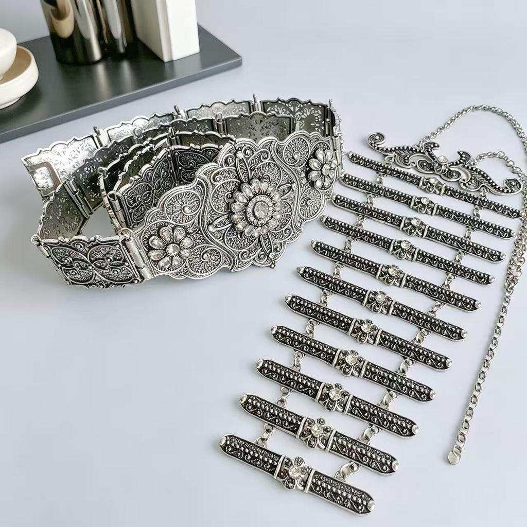 Caucasian Ethnic Rhinestone Waistband & Necklace Set