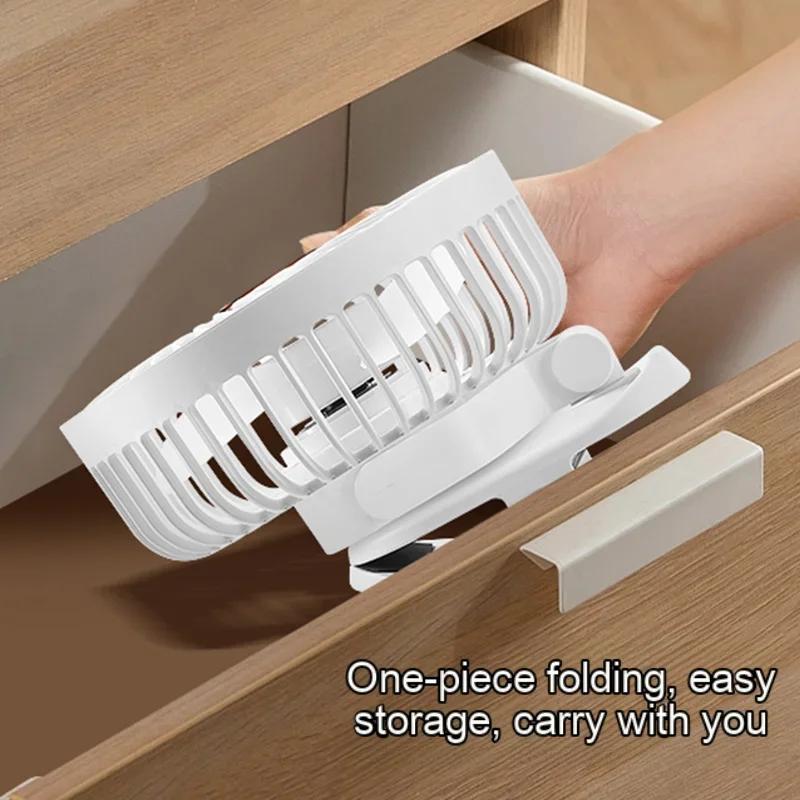 New Night Light Electric Fan Foldable USB Clip Rechargeable Portable Outdoor Home Office 5-gears Wireless Desktop Cooling Fan