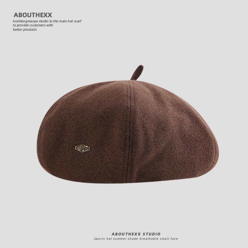 

Осенний берет из новой шерсти, женский, визуально уменьшающий лицо, универсальная повседневная шляпа художника, ретро, в британском стиле, восьмиугольная шляпа M（56-58cm）