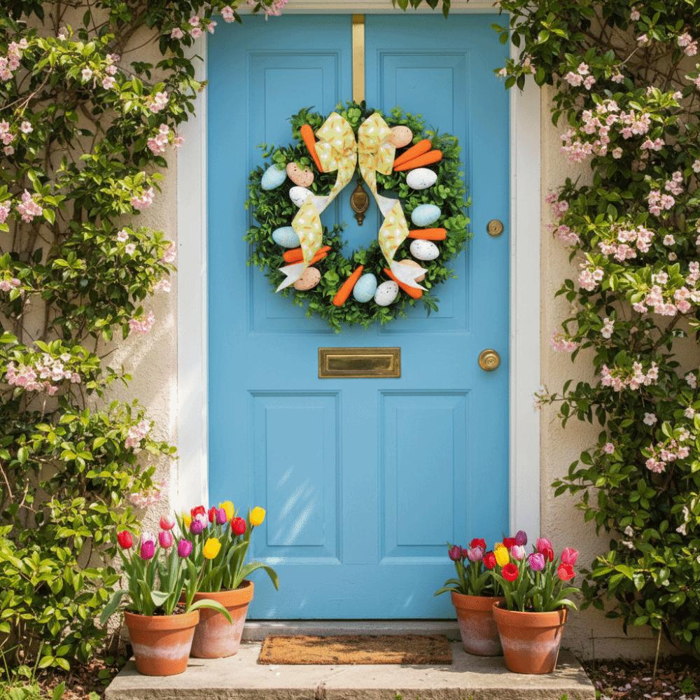 Carrots Design Front Gate Wreath Colorful Eggs Door Hanger Front Door Hanging Garlands  Party Decor