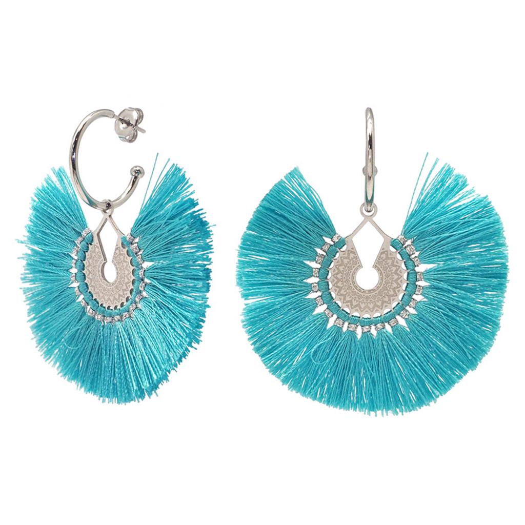 Les Trésors De Lily [Q8586] - Créoles créateur acier 'Cleapatra' turquoise argenté - 20 mm- 50 mm