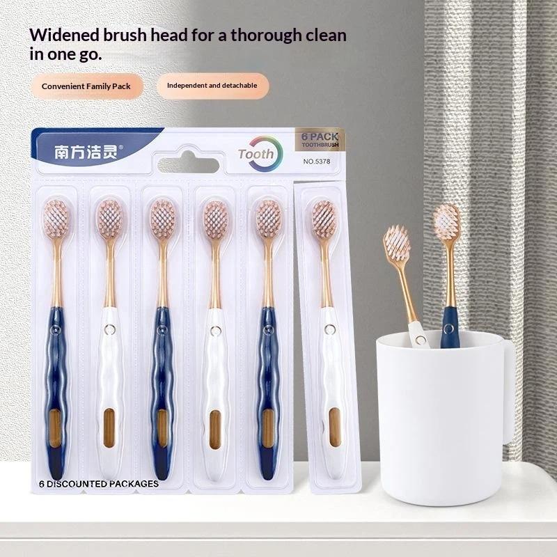 6 Pack Soft Bristle Toothbrushes Extra Long Curved Head Gentle Deep Cleaning For Daily Oral Care Whole Family Use