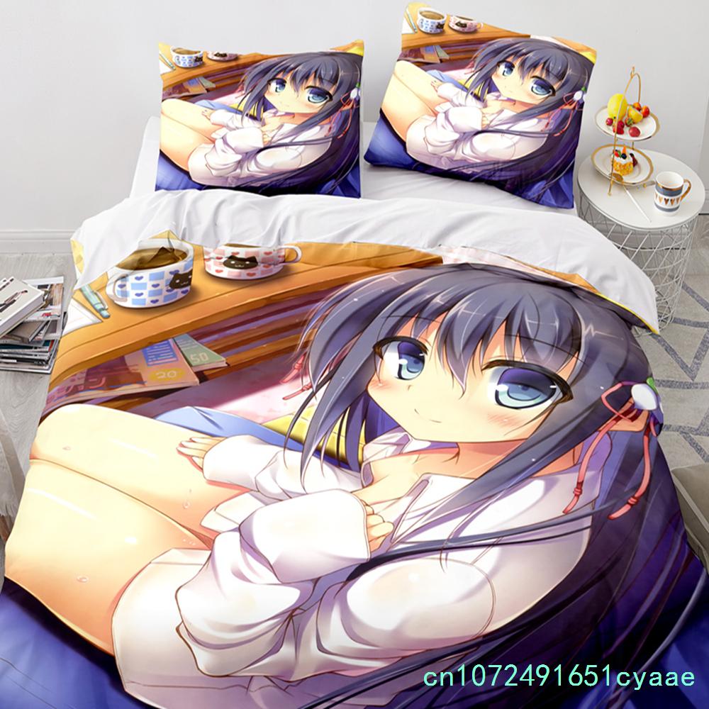 Anime Kawaii Sexy Meisje Beddengoed Set Jongens Meisjes Eenpersoons Tweepersoons Maat Dekbedovertrek Kussensloop Bed Kinderen Volwassenen Mode Hometextiel