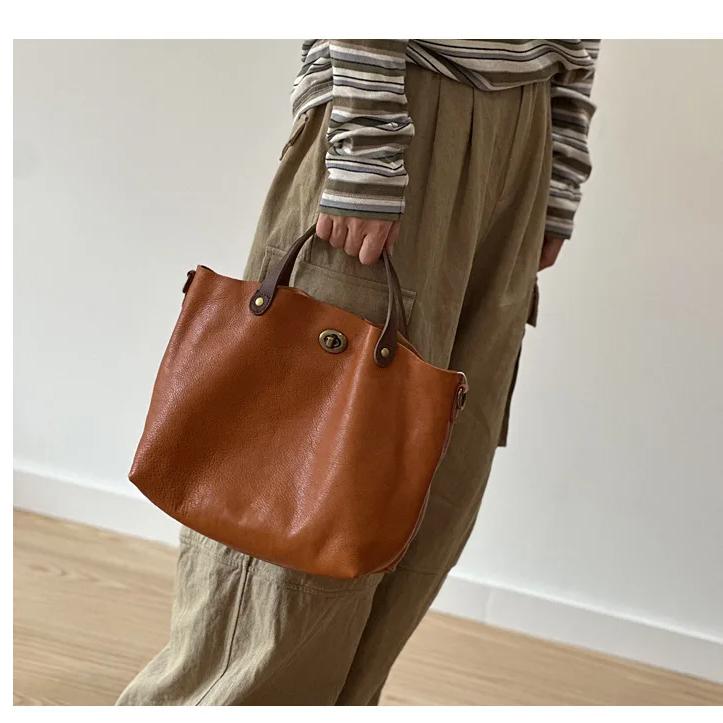 Johnature Women's Genuine Leather Handbag Retro Large Capacity Versatile Shoulder Crossbody Bags