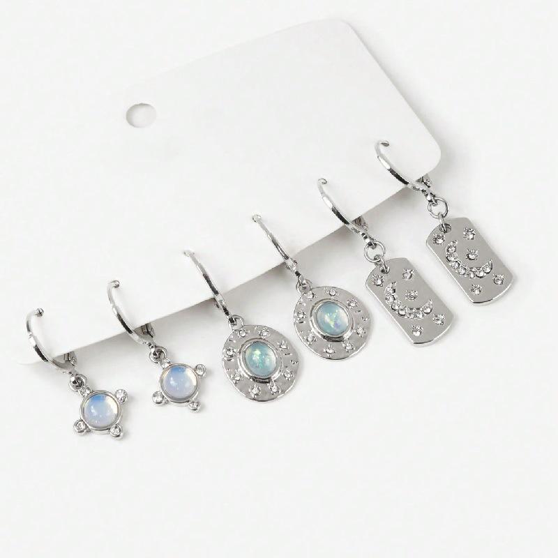 

Retro Silver Sun Star Mushroom Geometric Zirconia Earrings Set - 3 Pairs, Perfect for Women, Dates, and Vacations