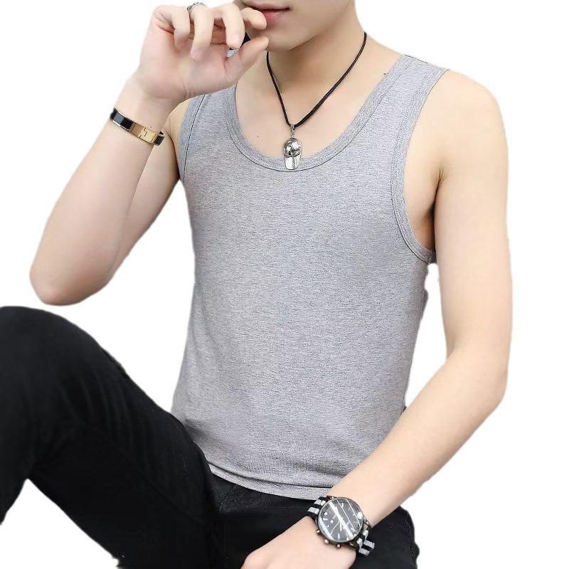 Men's Trendy Slim-Fit Sweatshirt Vest – Short Sleeve, Stylish Tank Top, Solid Color Base Layer