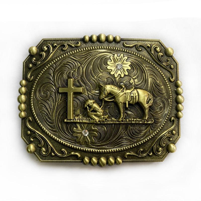 Western Cowboy Zinc Alloy Belt Buckle with Rhinestone Embellishments