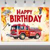 Superficie piana 2D 1 pezzo di telo di sfondo per festa di compleanno dei pompieri cabina fotografica a tema fuoco