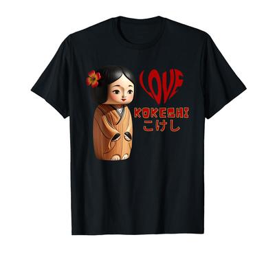 Kawaii Kokeshi Grafik Logo Japanische Niedliche Kunst "LIEBE" - T-Shirt