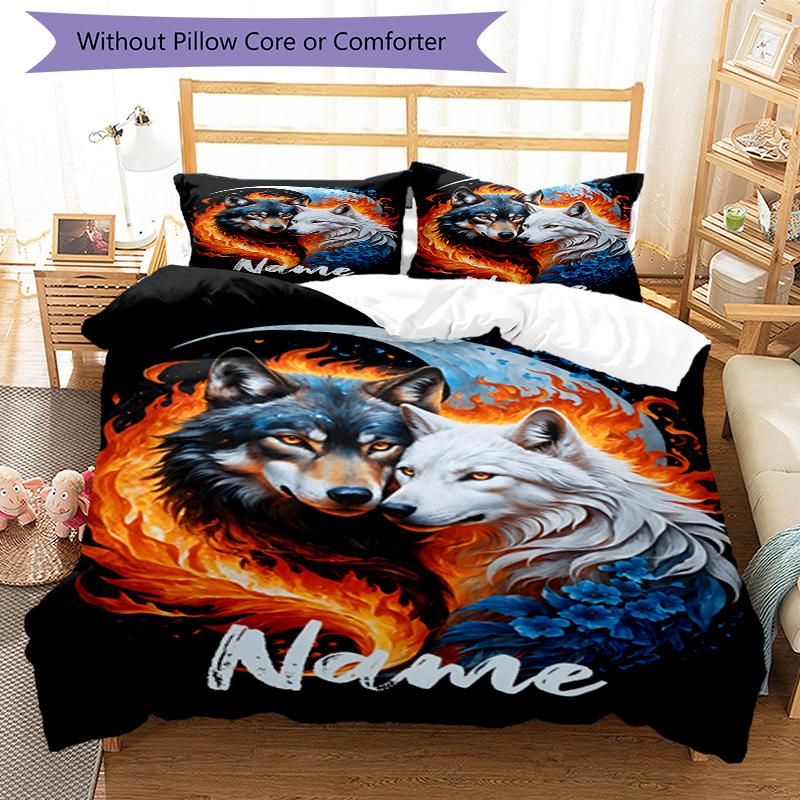 3pcs Custom Name Wolf Bedding Set Duvet Cover Closure Includes 1 Duvet Cover & 2 Pillowcases, Soft and Comfortable for All Seasons.