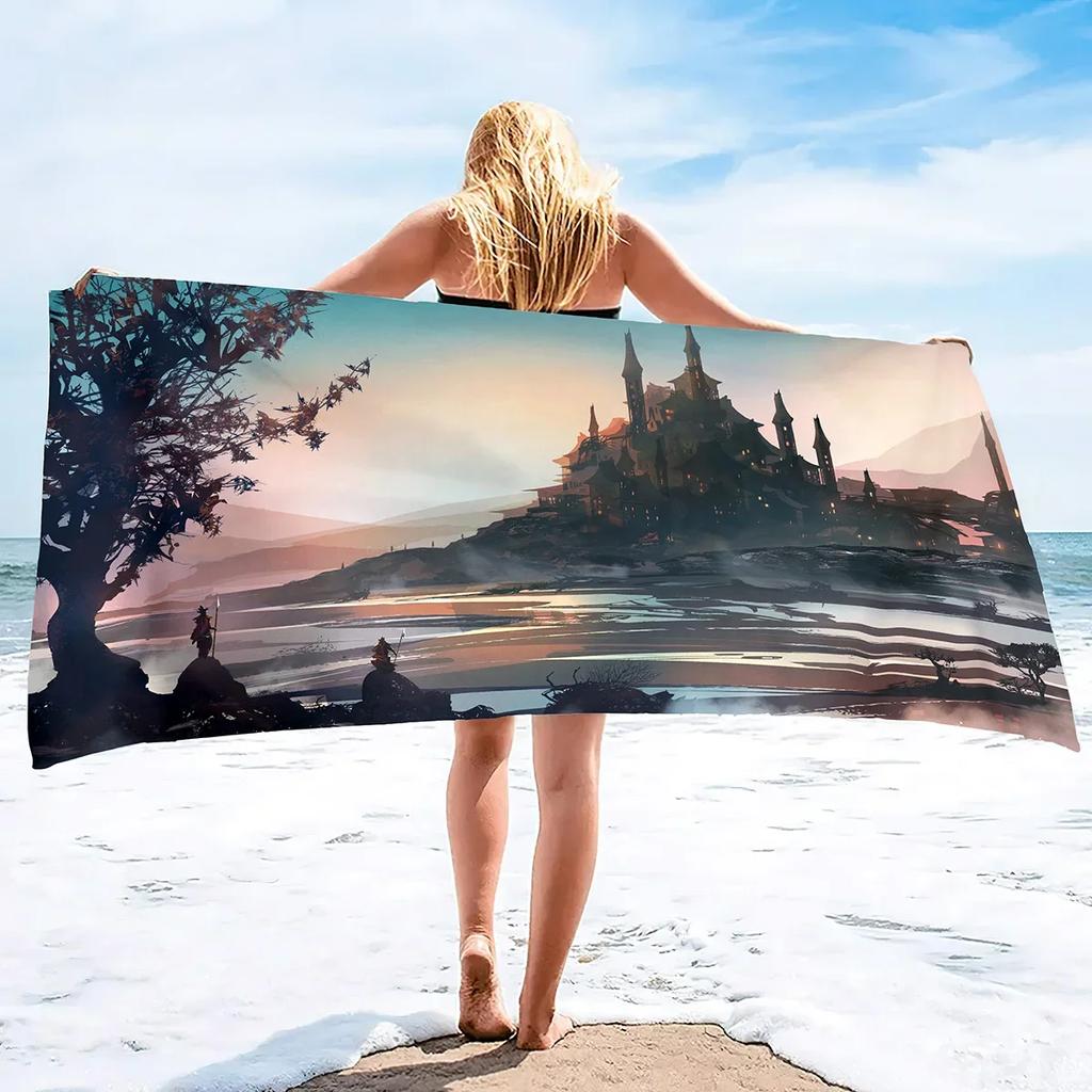Custom Beach Towel, Fantasy Castle Beach Towels,Customized Microfiber Beach Towels Sand Free Quick Dry Pool Towels for Adult,Kid