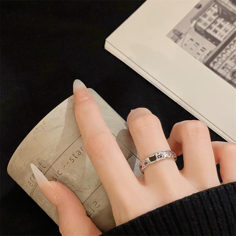 Personalized Color Enamel Drip Glaze Open Couple Ring, High-End Niche Design Pair Ring, Fashionable Simple Retro Ring Adjustable opening