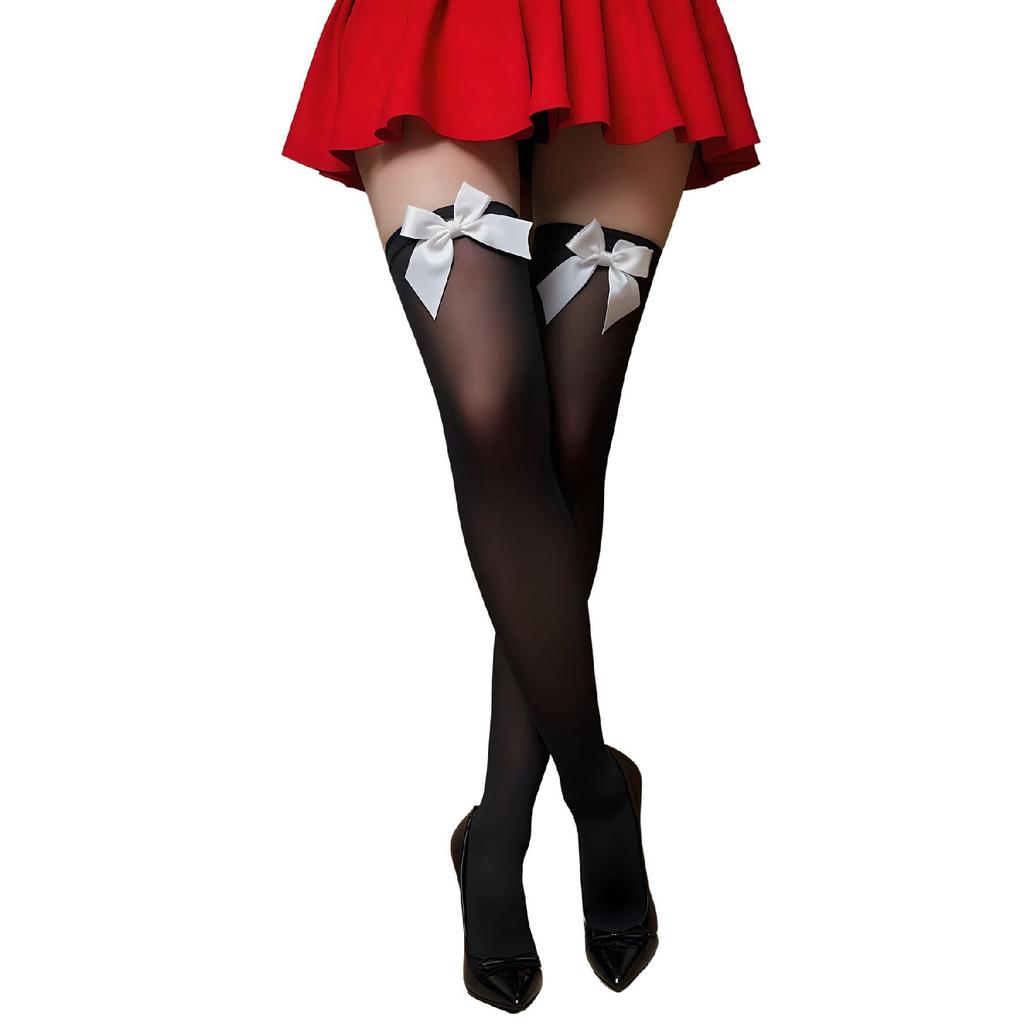 Black Bowl Black Garter Socks On The Knee - Nose Reinforced, Durable Flexible Black Women's Socks