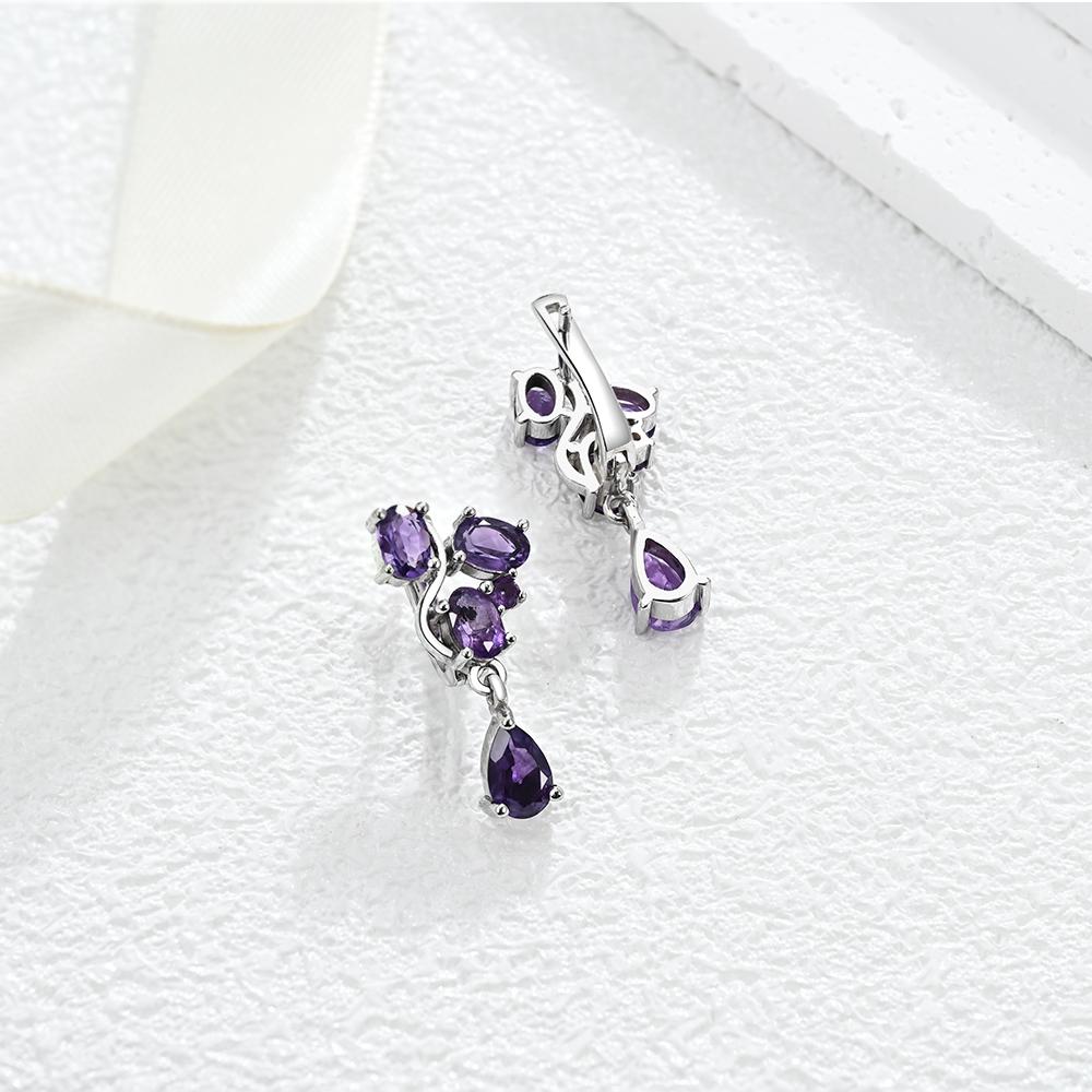 Modny, lekki, luksusowy srebrny zestaw kolczyków zwisających dla kobiet Naturalny ametyst Luty Birthstone Moda Biżuteria Festiwal Prezent