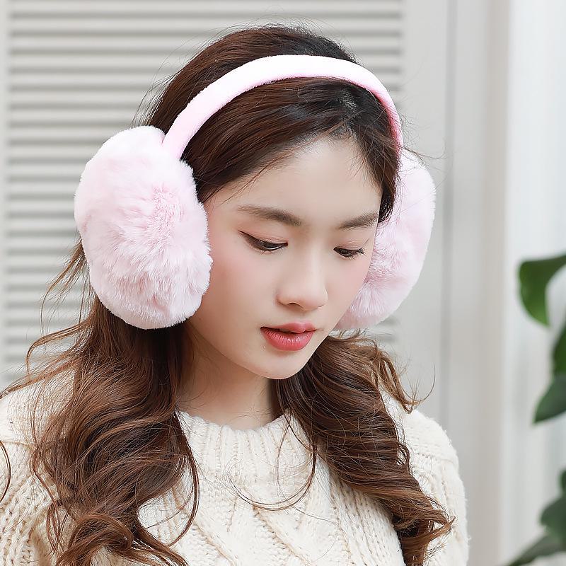 

Женские складные наушники из искусственного меха кролика: Милые, теплые зимние наушники для студентов One size, diameter about 15cm розовый