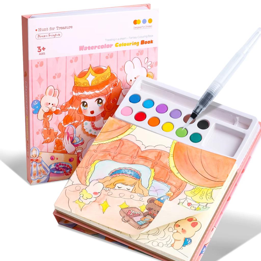 Coloring Book Water Drawing Brush Paint Kit Kid's Watercolor Gouache Graffiti Sticky Notes Coloring DIY Paints Painting Set