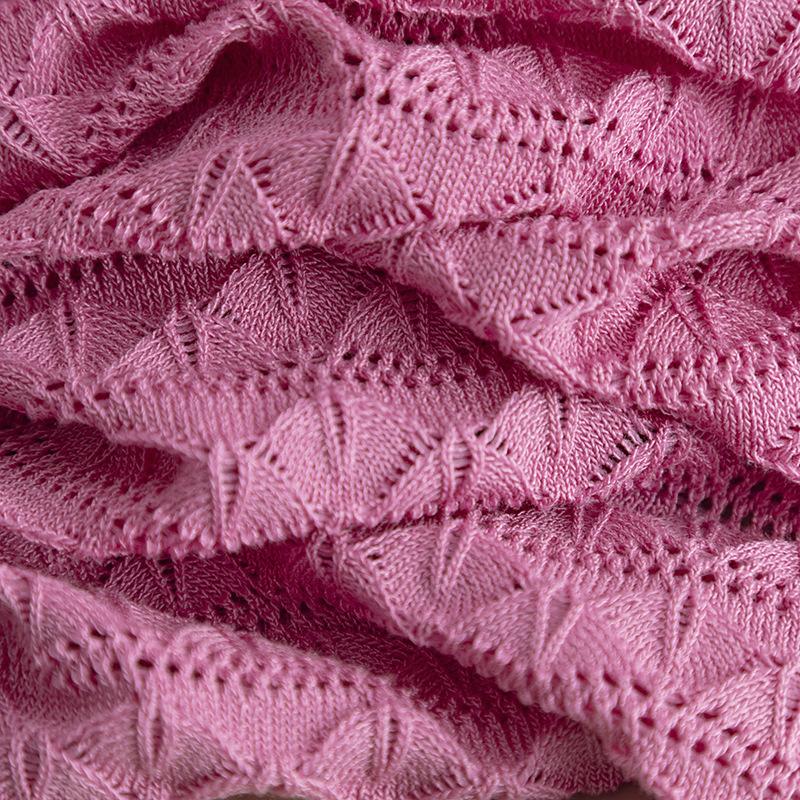 QICED Letní jednobarevný vyšívaný ležérní módní set s kulatým výstřihem, krátkým rukávem a dlouhými kalhotami, pletený dvoudílný set