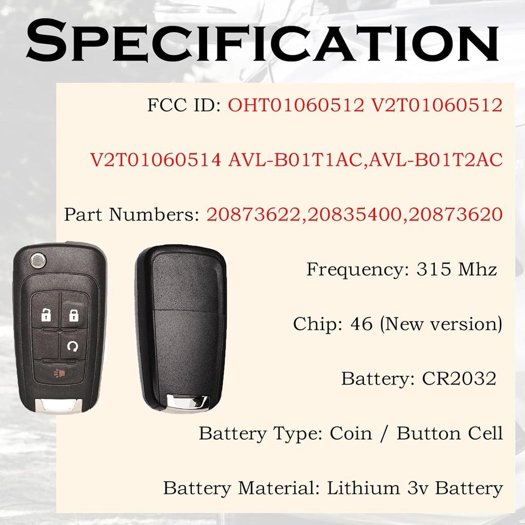 Keyless Entry Remote Control Key Fob Replacement Fits For GMC Terrain 2010- Buick Encore 2014 2015 2016 2017 2018 Chevy Equinox Impala Sonic