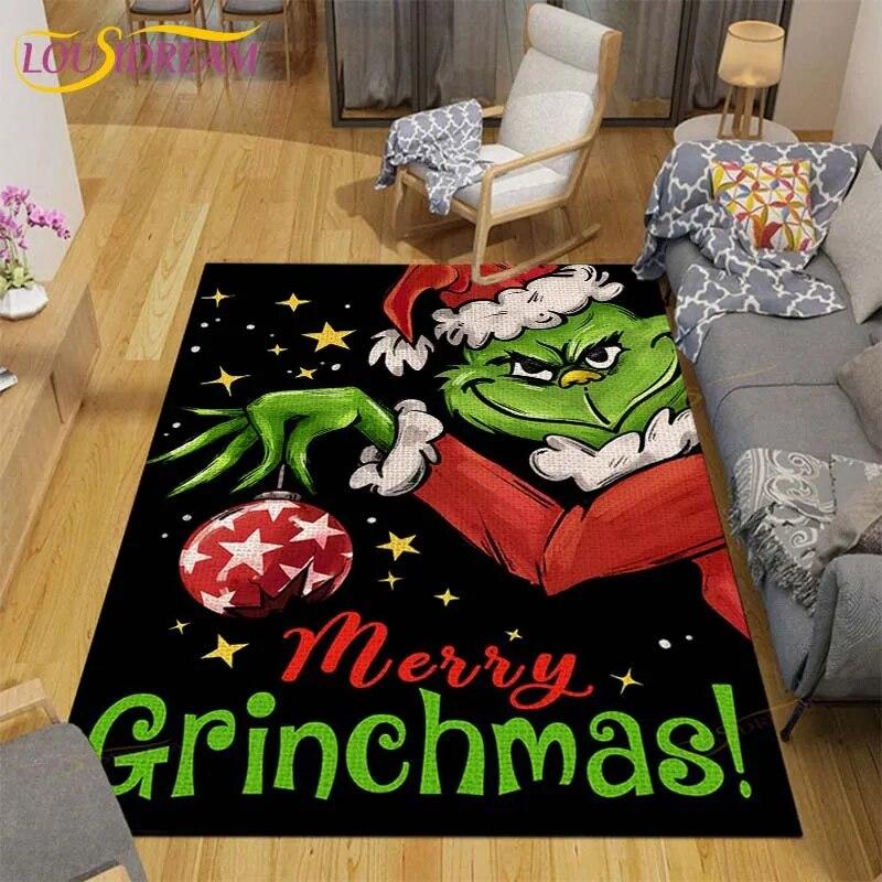 

Christmas Square Carpet Anti Slip Area Floor MatChristmas Decoration Carpet Fashion Cartoon Floor Mat Blanket for Gift All Seasons