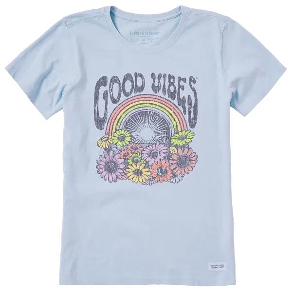Life is Good. Women s Good Vibes Flowers Short Sleeve Crusher Tee, Glacier Blue M