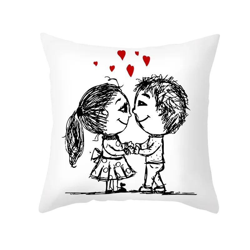 Simple Strokes Love Heart Decorative Pillowcase Office Living Room Home Pillowcase Car Ornaments