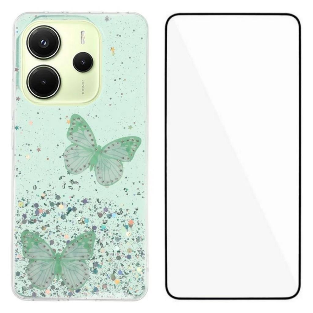 For Xiaomi Redmi Note 14 4G (163.25x76.55x8.16mm) TPU Case WANLONFENG AW Series PVC Butterfly Epoxy Phone Cover with HD Film