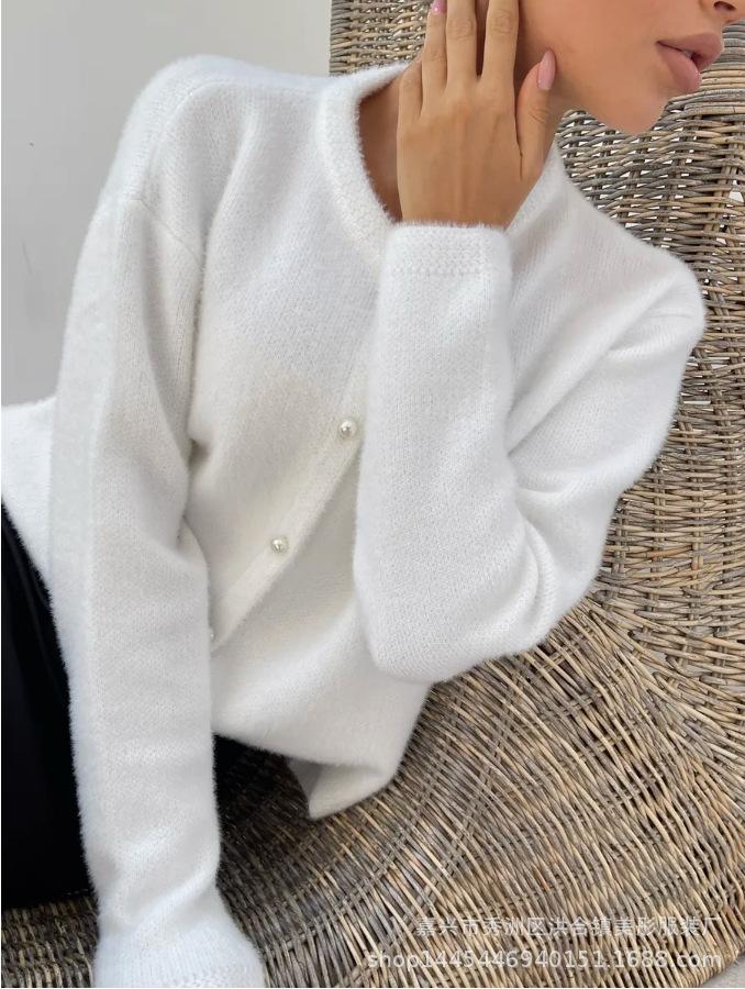 Russia hot spring and autumn imitation mink white knitted cardigan women's lazy wind winter loose sweater jacket