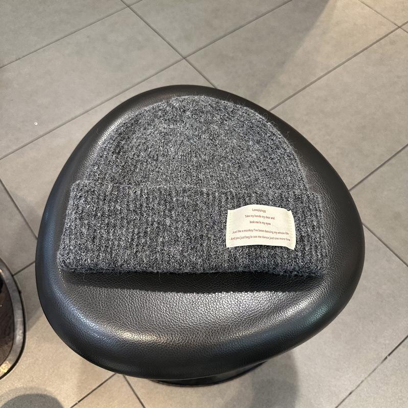 Knitted Hat for Women In Autumn and Winter Korean Ins Style Fashion Letter Label Wool Blended Thick Warm and Cold Pullover Hat