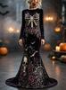 2025 Halloween European & American Skull Skeleton 3D Print Bodycon Skirt