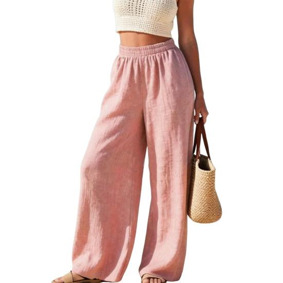 

Women Pants Elastic High Waist Wide Leg Loose Fit Trousers Pure Color Summer Spring Casual Beach Vacation Long Pants S