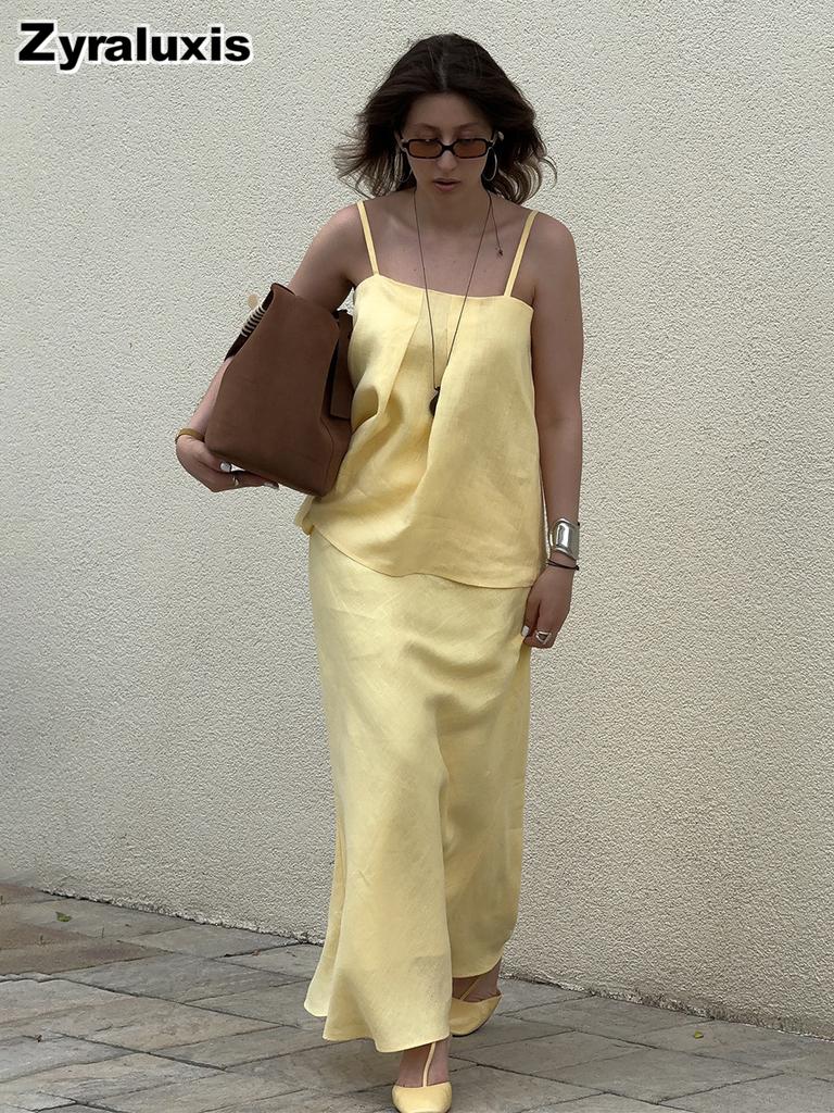 Cotton Strappy Dress Set Summer New Style Temperament Lazy Strappy + Fish Tail Dress Long Dress Set