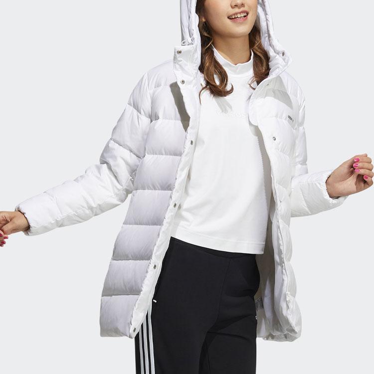 Adidas Neo Down Jacket Solid Color Mid-Length Sports Hooded Down Coat Winter Women Jackets White HF0502