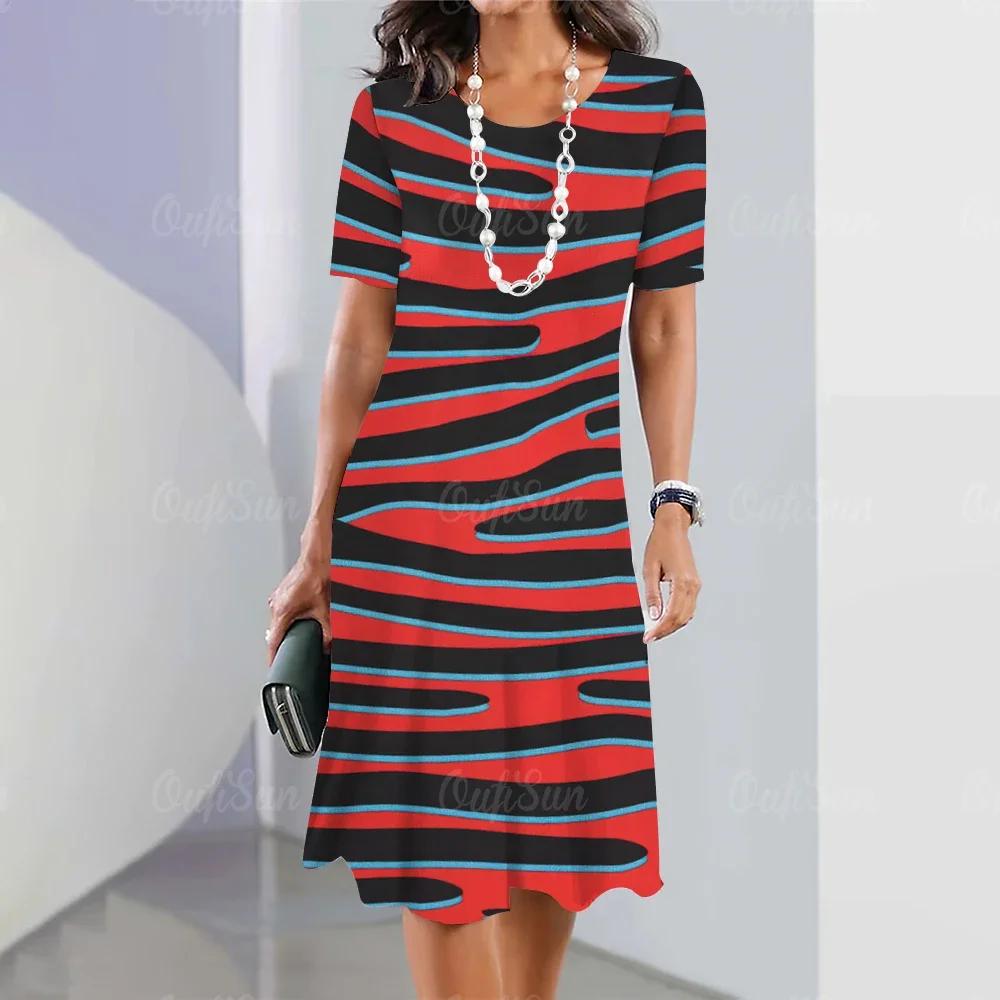 

Літні жіночі сукні Жіночі сукні з круглим вирізом і короткими рукавами Сукня з нерівномірними смугами Одяг Вільний пуловер Вуличний одяг XL
