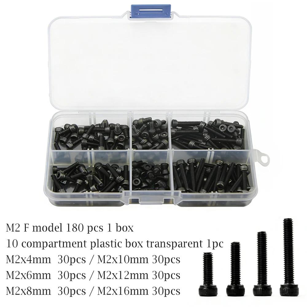 180-300pcs M2-M3 12.9 Hex Head Bolts, Black Carbon Steel Metric Screws, High Strength Machine Screw Assortment for DIY