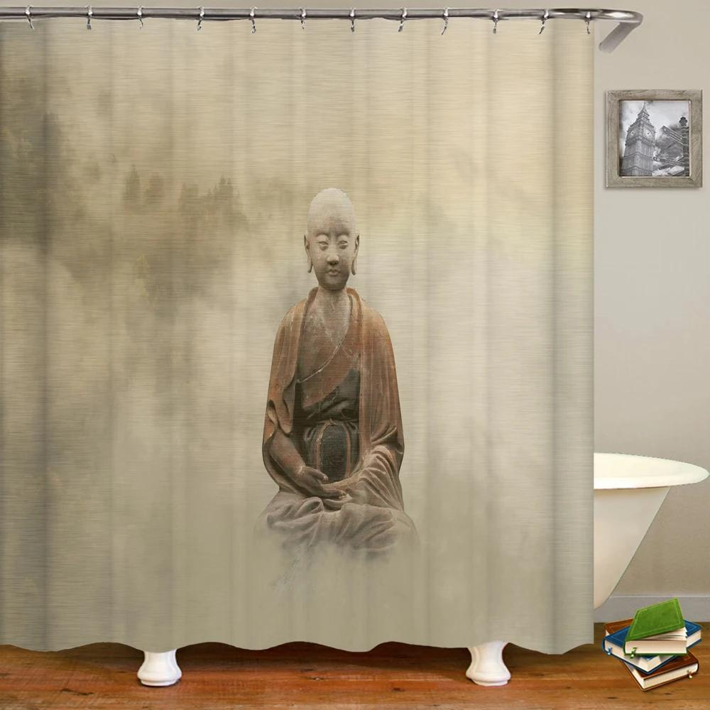 

Buddha Statue Bathroom Shower Curtains Indian Zen Stone Printed Bath Curtain Home Decor Waterproof Polyester Fabric With Hooks W60H190(CM)-1 Pcs