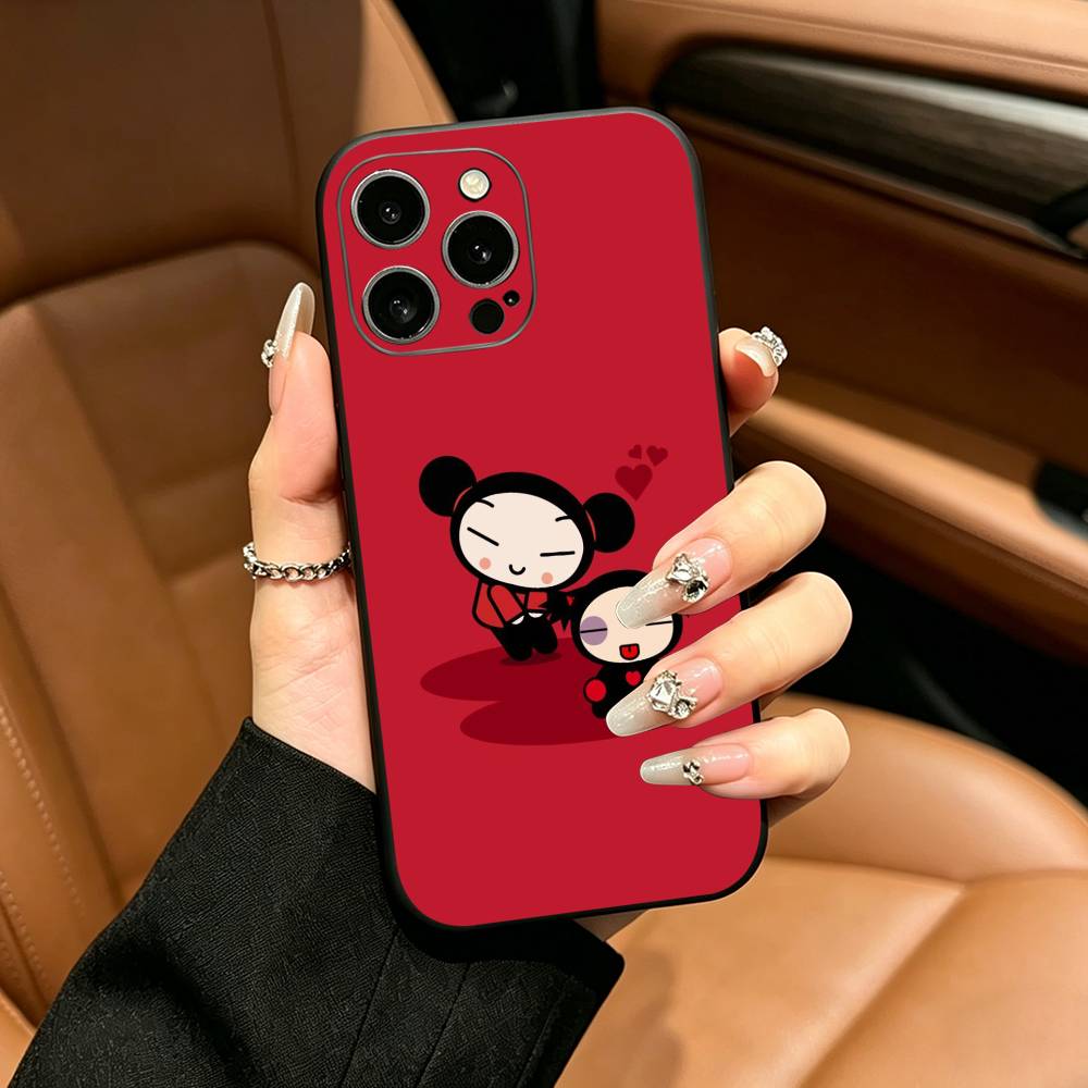 Cute Cartoon Pucca Garu Phone Case For iPhone 17,16,15,14,13,12,11 Pro Max,16Plus,XS Soft Black Cover