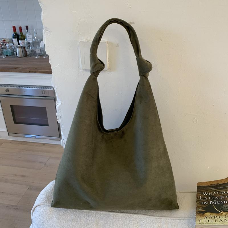 Soft Suede Hobo Bag with Knotted Handle Large Capacity Fashion Shoulder Bag