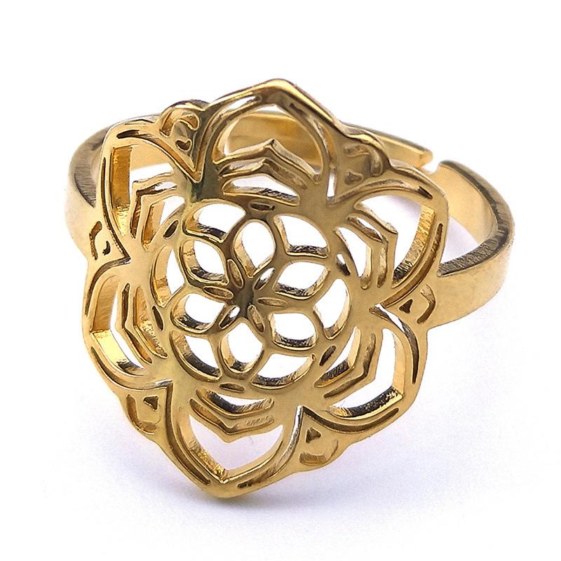 

Fashionable Light Luxury Yoga Lotus Ring Stainless Steel Titanium Jewelry for Women