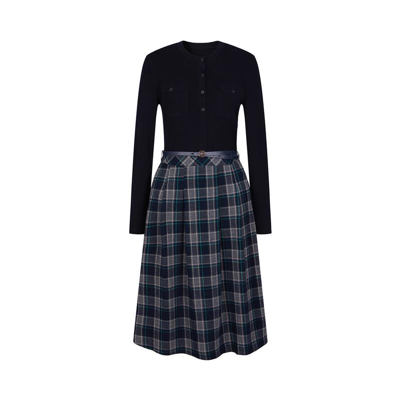 JUZI ANNACAU Retro Plaid Faux Two-Piece Knit Dress