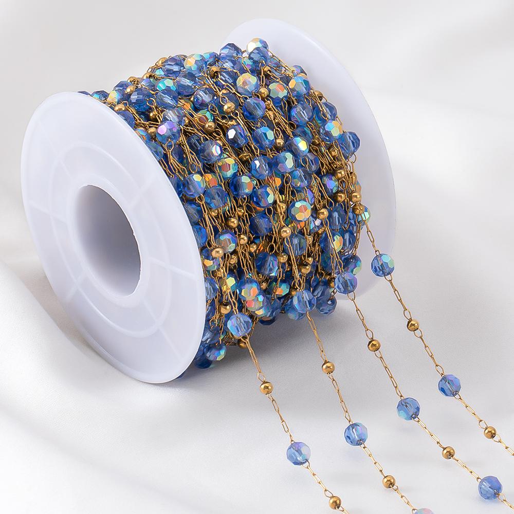 

0.5Meter 1Meter Elegant Crystal Beaded Chain Stainless Steel Jewelry Making DIY Party Bracelet Necklace Glass Ball Chain Supply 0.5meter синий