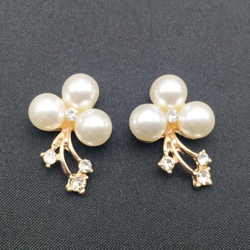 Engood 50Pcs Pearl Flower Rhinestone Buttons Sewing Trim & Embellishments Craft Buckles for Wedding Decor DIY Hair Accessories